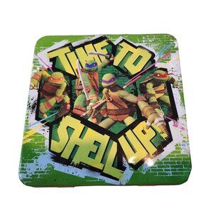 Ninja Turtles Mini Tin Box Co   6 x 6  x 2 1/2 Time To Shell Up  Handle Clean in